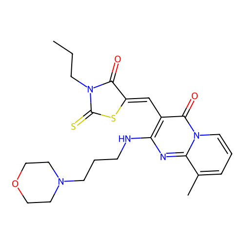 9-methyl-2-{[3-(4-morpholinyl)propyl]amino}-3-[(Z)-(4-oxo-3-propyl-2-thioxo-1,3-thiazolidin-5-ylidene)methyl]-4H-pyrido[1,2-a]pyrimidin-4-one structure