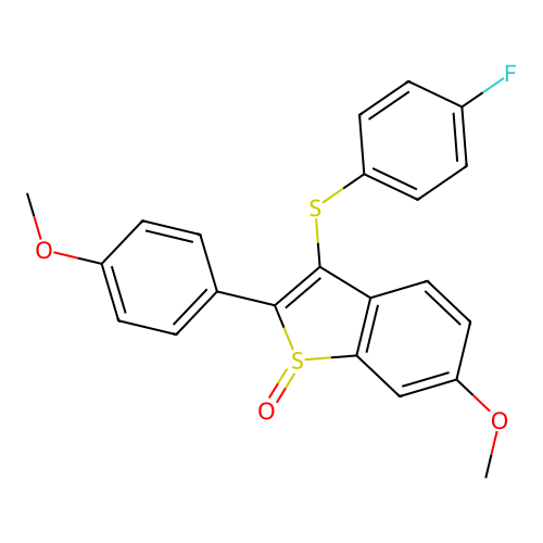 3-[(4-fluorophenyl)sulfanyl]-6-methoxy-2-(4-methoxyphenyl)-1H-1-benzothiophen-1-one structure