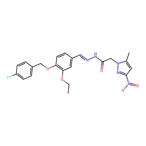 (5-Methyl-3-nitro-pyrazol-1-yl)-acetic acid  [1-[3-ethoxy-4-(4-fluoro-benzyloxy)-phenyl]-meth-(E)-ylidene]-hydrazide structure