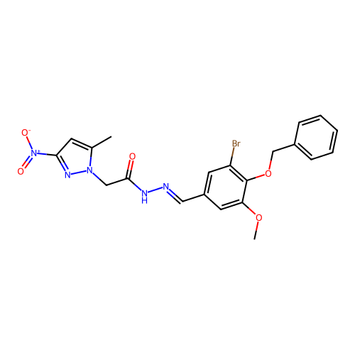 (5-Methyl-3-nitro-pyrazol-1-yl)-acetic acid  [1-(4-benzyloxy-3-bromo-5-methoxy-phenyl)-meth-(E)-ylidene]-hydrazide structure