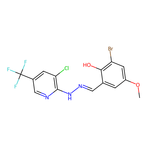 2-Bromo-6-({2-[3-chloro-5-(trifluoromethyl)pyridin-2-yl]hydrazinylidene}methyl)-4-methoxyphenol structure