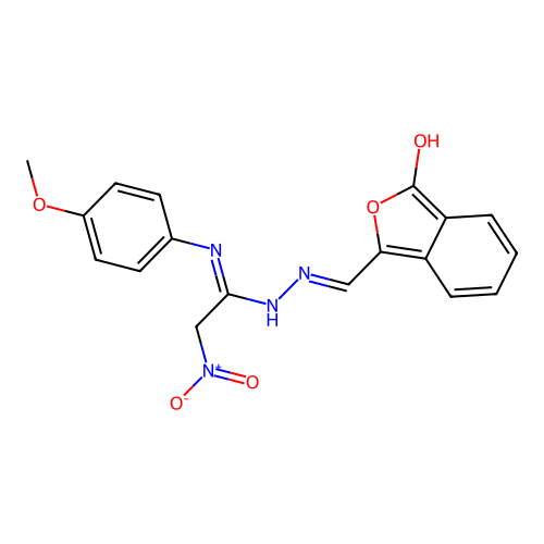 N''-(4-methoxyphenyl)-2-nitro-N'-{[3-oxo-2-benzofuran-1(3H)-yliden]methyl}ethanimidohydrazide structure