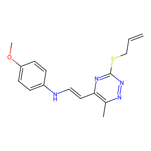 N-(2-(3-(Allylsulfanyl)-6-methyl-1,2,4-triazin-5-yl)vinyl)-4-methoxyaniline structure