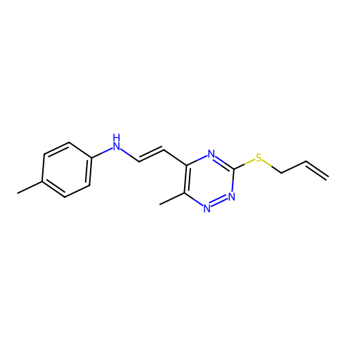 N-(2-(3-(Allylsulfanyl)-6-methyl-1,2,4-triazin-5-yl)vinyl)-4-methylaniline structure