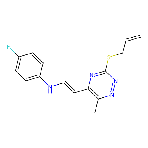 N-(2-(3-(Allylsulfanyl)-6-methyl-1,2,4-triazin-5-yl)vinyl)-4-fluoroaniline structure