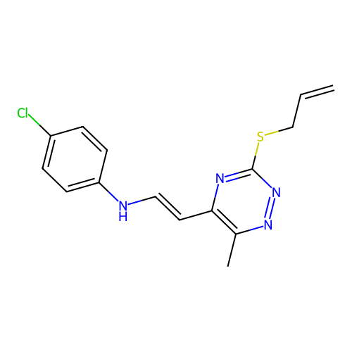 N-(2-(3-(allylsulfanyl)-6-methyl-1,2,4-triazin-5-yl)vinyl)-4-chloroaniline structure