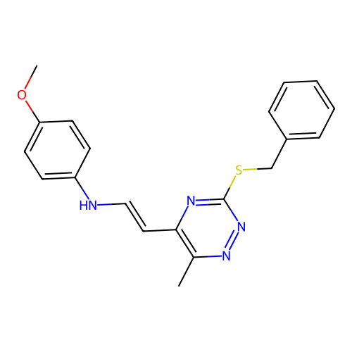 N-(2-(3-(Benzylsulfanyl)-6-methyl-1,2,4-triazin-5-yl)vinyl)-4-methoxyaniline structure