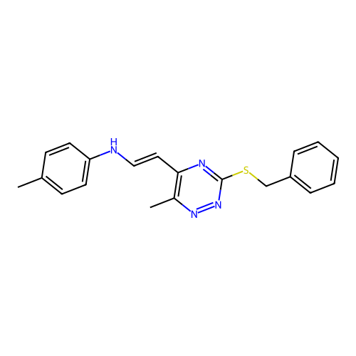 N-(2-(3-(Benzylsulfanyl)-6-methyl-1,2,4-triazin-5-yl)vinyl)-4-methylaniline structure