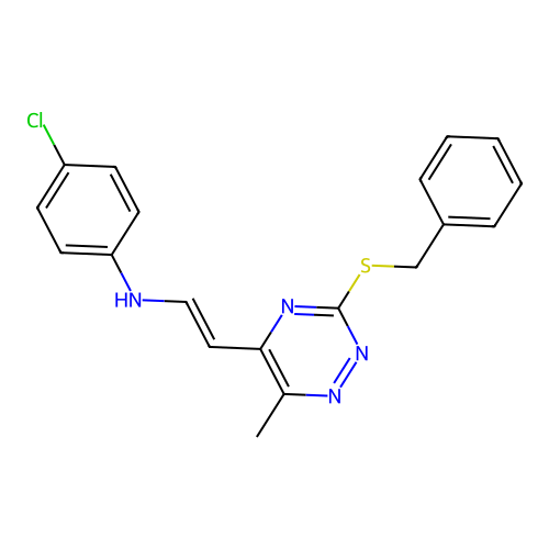 N-(2-(3-(Benzylsulfanyl)-6-methyl-1,2,4-triazin-5-yl)vinyl)-4-chloroaniline structure