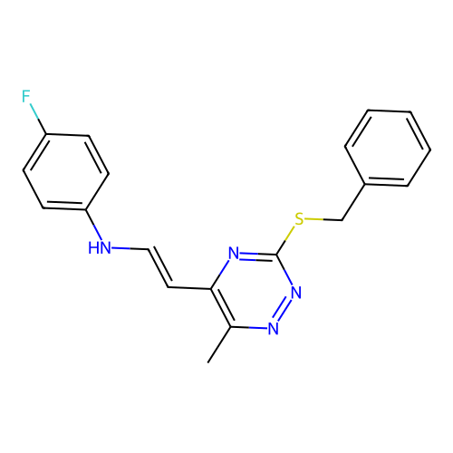 N-(2-(3-(Benzylsulfanyl)-6-methyl-1,2,4-triazin-5-yl)vinyl)-4-fluoroaniline structure