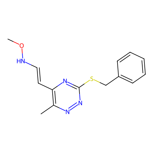 3-(Benzylsulfanyl)-5-(2-(methoxyamino)vinyl)-6-methyl-1,2,4-triazine structure