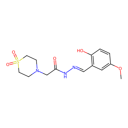 2-(1,1-dioxo-1lambda~6~,4-thiazinan-4-yl)-N'-[(E)-(2-hydroxy-5-methoxyphenyl)methylidene]acetohydrazide structure