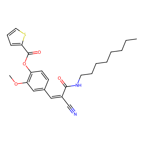 [4-[(Z)-2-Cyano-3-(octylamino)-3-oxoprop-1-enyl]-2-methoxyphenyl] thiophene-2-carboxylate structure