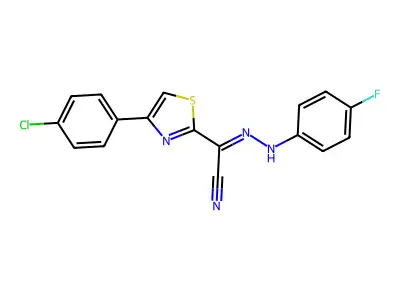 (2E)-4-(4-chlorophenyl)-N-(4-fluoroanilino)-1,3-thiazole-2-carboximidoyl cyanide structure