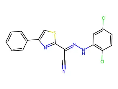 (2E)-N-(2,5-dichloroanilino)-4-phenyl-1,3-thiazole-2-carboximidoyl cyanide structure