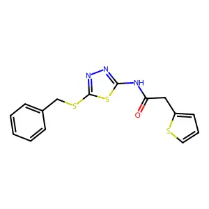 N-[5-(Benzylsulfanyl)-1,3,4-thiadiazol-2-YL]-2-(thiophen-2-YL)acetamide structure