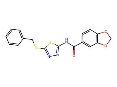 N-(5-(benzylthio)-1,3,4-thiadiazol-2-yl)benzo[d][1,3]dioxole-5-carboxamide structure