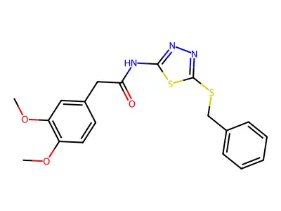 N-(5-benzylsulfanyl-1,3,4-thiadiazol-2-yl)-2-(3,4-dimethoxyphenyl)acetamide structure