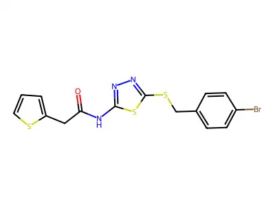 N-(5-((4-bromobenzyl)thio)-1,3,4-thiadiazol-2-yl)-2-(thiophen-2-yl)acetamide structure