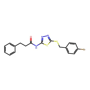 N-(5-((4-bromobenzyl)thio)-1,3,4-thiadiazol-2-yl)-3-phenylpropanamide structure