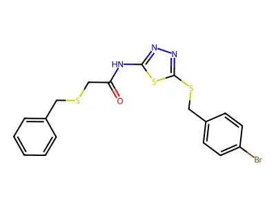2-(benzylthio)-N-(5-((4-bromobenzyl)thio)-1,3,4-thiadiazol-2-yl)acetamide structure