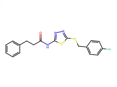 N-(5-((4-fluorobenzyl)thio)-1,3,4-thiadiazol-2-yl)-3-phenylpropanamide structure