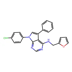 7-(4-chlorophenyl)-N-(furan-2-ylmethyl)-5-phenyl-7H-pyrrolo[2,3-d]pyrimidin-4-amine structure