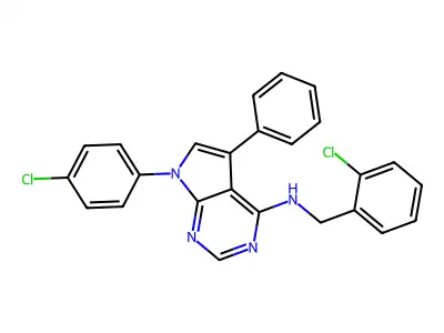 7-(4-chlorophenyl)-N-[(2-chlorophenyl)methyl]-5-phenyl-7H-pyrrolo[2,3-d]pyrimidin-4-amine structure