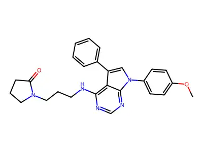 1-(3-{[7-(4-methoxyphenyl)-5-phenyl-7H-pyrrolo[2,3-d]pyrimidin-4-yl]amino}propyl)pyrrolidin-2-one structure