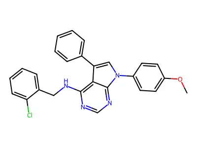 N-[(2-chlorophenyl)methyl]-7-(4-methoxyphenyl)-5-phenyl-7H-pyrrolo[2,3-d]pyrimidin-4-amine structure