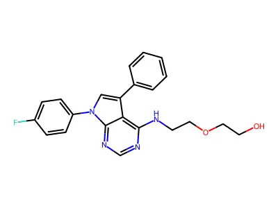 2-(2-{[7-(4-fluorophenyl)-5-phenyl-7H-pyrrolo[2,3-d]pyrimidin-4-yl]amino}ethoxy)ethanol structure