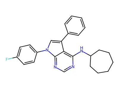 N-cycloheptyl-7-(4-fluorophenyl)-5-phenyl-7H-pyrrolo[2,3-d]pyrimidin-4-amine structure
