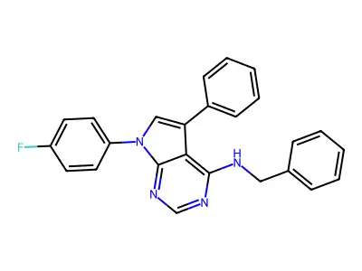 N-benzyl-7-(4-fluorophenyl)-5-phenyl-7H-pyrrolo[2,3-d]pyrimidin-4-amine structure