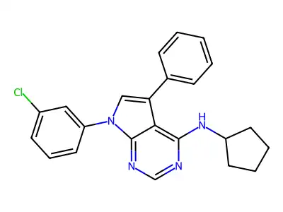 7-(3-chlorophenyl)-N-cyclopentyl-5-phenyl-7H-pyrrolo[2,3-d]pyrimidin-4-amine structure