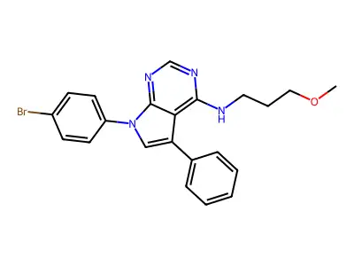 7-(4-bromophenyl)-N-(3-methoxypropyl)-5-phenyl-7H-pyrrolo[2,3-d]pyrimidin-4-amine structure