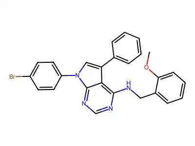 7-(4-bromophenyl)-N-(2-methoxybenzyl)-5-phenyl-7H-pyrrolo[2,3-d]pyrimidin-4-amine structure