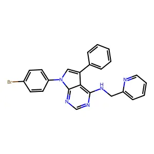7-(4-bromophenyl)-5-phenyl-N-(pyridin-2-ylmethyl)pyrrolo[2,3-d]pyrimidin-4-amine structure
