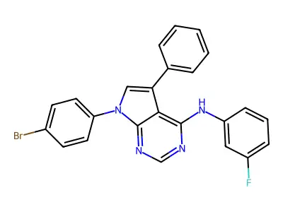 7-(4-bromophenyl)-N-(3-fluorophenyl)-5-phenyl-7H-pyrrolo[2,3-d]pyrimidin-4-amine structure