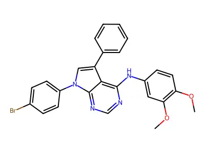 7-(4-bromophenyl)-N-(3,4-dimethoxyphenyl)-5-phenyl-7H-pyrrolo[2,3-d]pyrimidin-4-amine structure