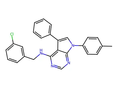 N-[(3-chlorophenyl)methyl]-7-(4-methylphenyl)-5-phenyl-7H-pyrrolo[2,3-d]pyrimidin-4-amine structure