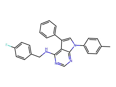 N-[(4-fluorophenyl)methyl]-7-(4-methylphenyl)-5-phenyl-7H-pyrrolo[2,3-d]pyrimidin-4-amine structure
