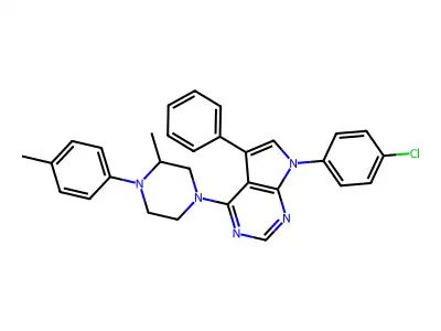 4-[7-(4-chlorophenyl)-5-phenyl-7H-pyrrolo[2,3-d]pyrimidin-4-yl]-2-methyl-1-(4-methylphenyl)piperazine structure
