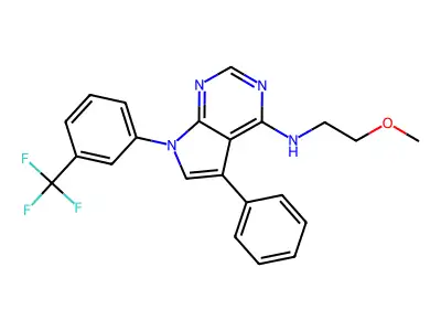 N-(2-methoxyethyl)-5-phenyl-7-[3-(trifluoromethyl)phenyl]-7H-pyrrolo[2,3-d]pyrimidin-4-amine structure
