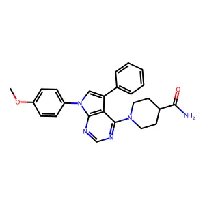 1-[7-(4-methoxyphenyl)-5-phenyl-7H-pyrrolo[2,3-d]pyrimidin-4-yl]piperidine-4-carboxamide structure