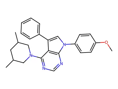 1-[7-(4-methoxyphenyl)-5-phenyl-7H-pyrrolo[2,3-d]pyrimidin-4-yl]-3,5-dimethylpiperidine structure