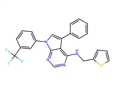 5-phenyl-N-[(thiophen-2-yl)methyl]-7-[3-(trifluoromethyl)phenyl]-7H-pyrrolo[2,3-d]pyrimidin-4-amine structure