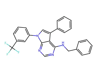 N-benzyl-5-phenyl-7-[3-(trifluoromethyl)phenyl]-7H-pyrrolo[2,3-d]pyrimidin-4-amine structure
