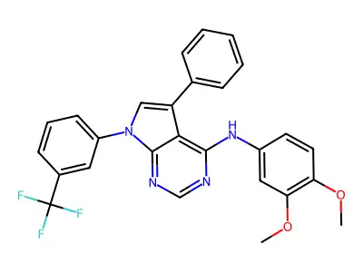 N-(3,4-dimethoxyphenyl)-5-phenyl-7-[3-(trifluoromethyl)phenyl]-7H-pyrrolo[2,3-d]pyrimidin-4-amine structure