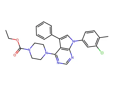 ethyl 4-[7-(3-chloro-4-methylphenyl)-5-phenyl-7H-pyrrolo[2,3-d]pyrimidin-4-yl]piperazine-1-carboxylate structure