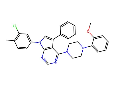 1-[7-(3-chloro-4-methylphenyl)-5-phenyl-7H-pyrrolo[2,3-d]pyrimidin-4-yl]-4-(2-methoxyphenyl)piperazine structure